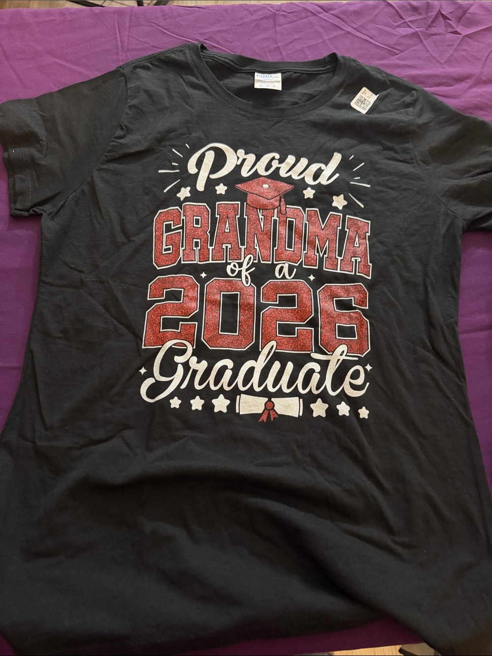 Proud Grandma of a 2026 Graduate T-Shirt - Black with Red Glitter Screen Print